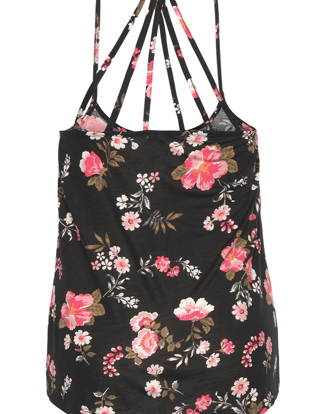 Floral Strappy Racerback Tank Top in Black Plus Size