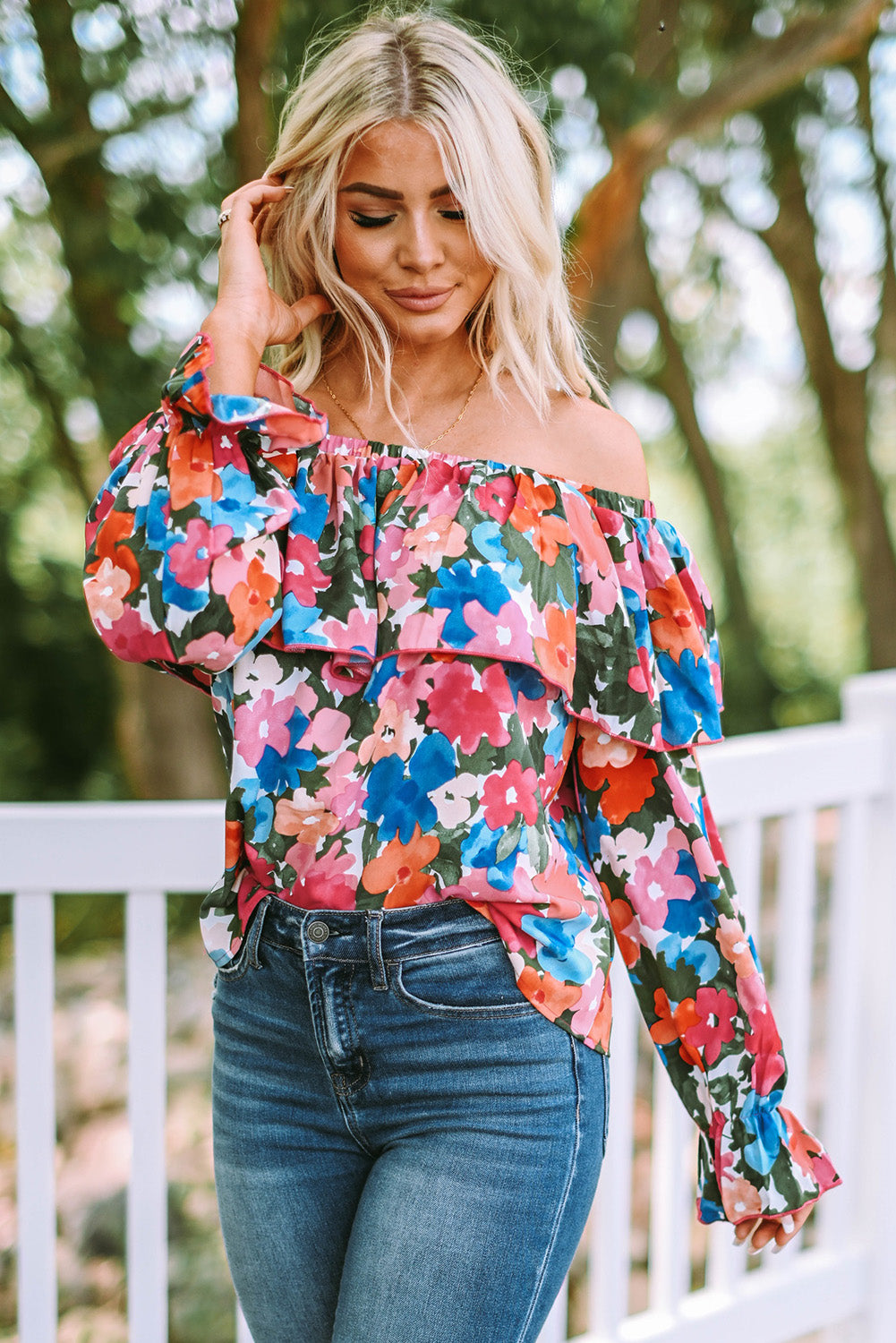 Floral Off Shoulder Ruffle Sleeve Blouse