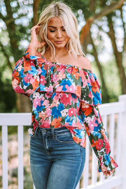 Floral Off Shoulder Ruffle Sleeve Blouse