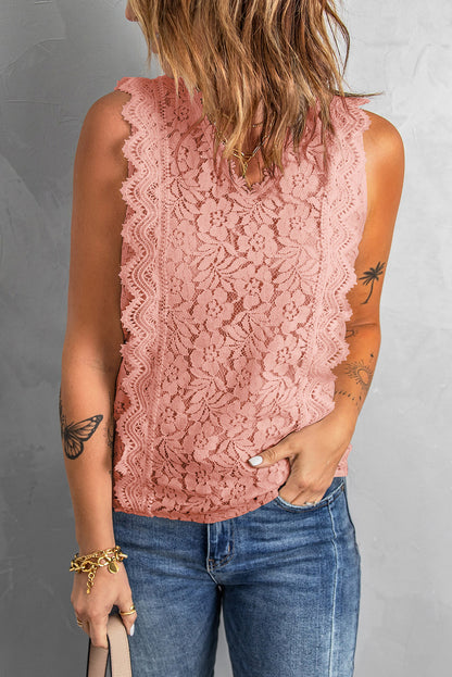Floral Lace Sleeveless V Neck Top