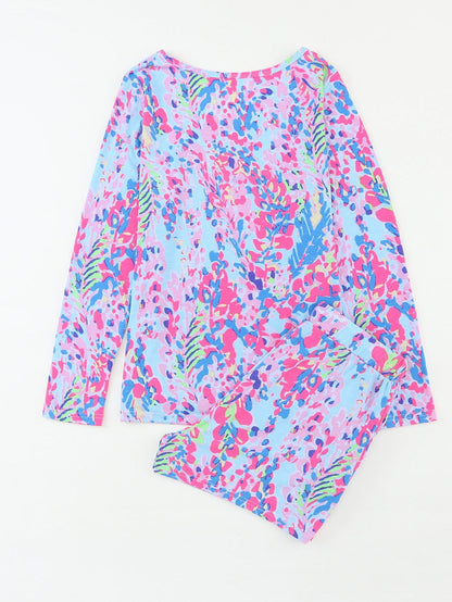 Floral Sky Blue Lounge Set with Coordinating Drawstring Shorts