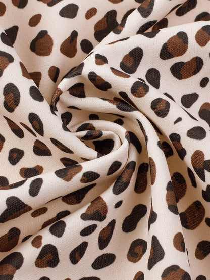 Leopard Print Khaki Plus Size Open Front Cardigan with Half Sleeves