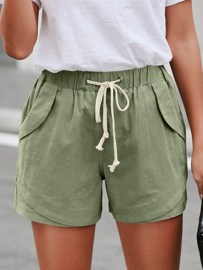 Green Linen Drawstring Shorts