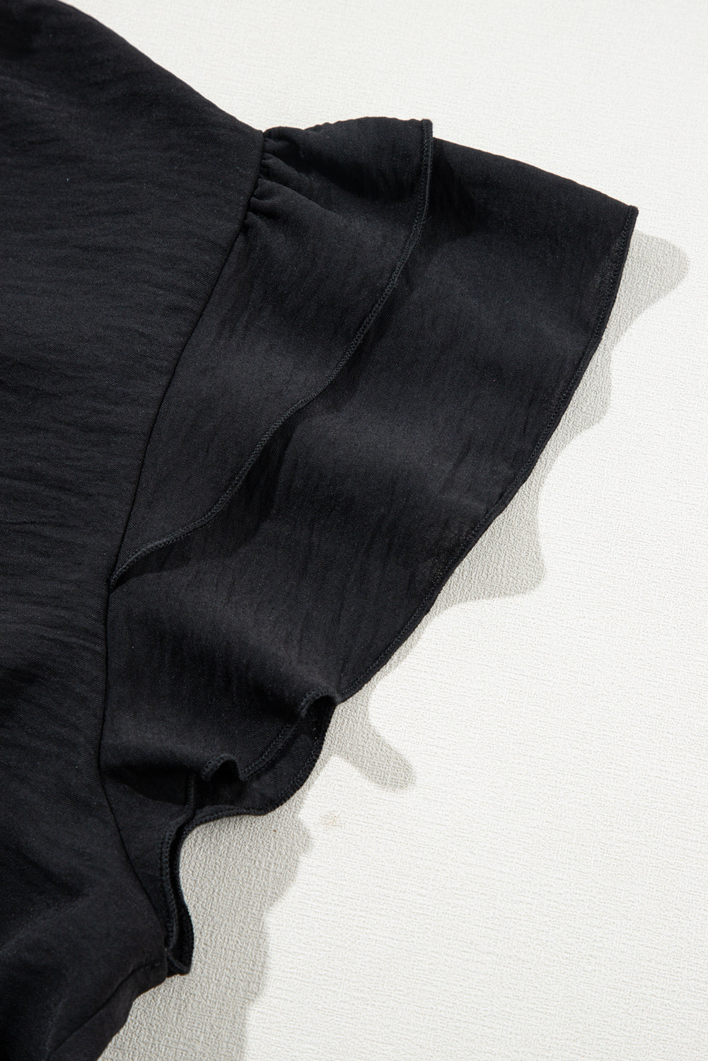 V-Neck Flutter Sleeve Black Textured Plus Size Blouse