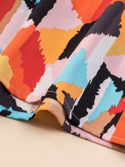 Pink Geometric Print Tiered Shift Dress for Plus Size Fashionistas