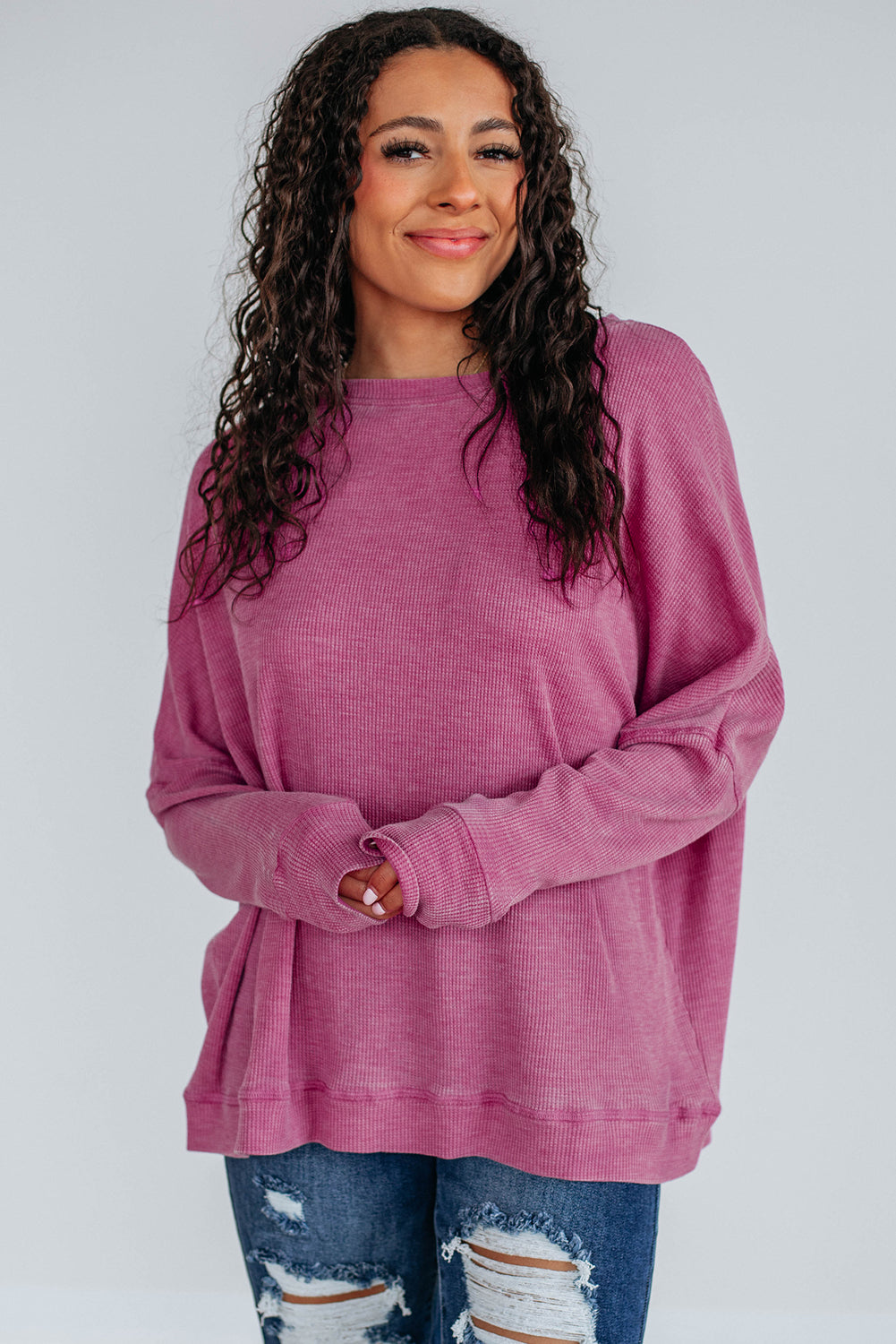 textured long sleeve top