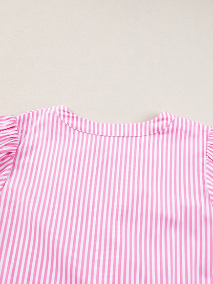 Pink Ricrac Stripe Block Puff Sleeve A-Line Shift Dress