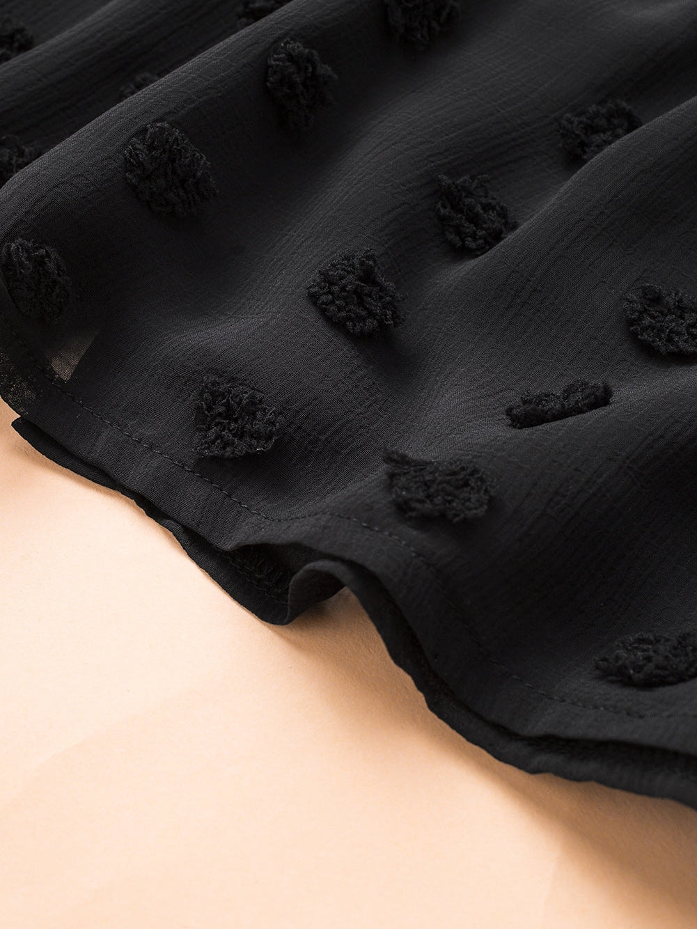 Elegant Black Polka Dot Fuzzy Button-Up Blouse