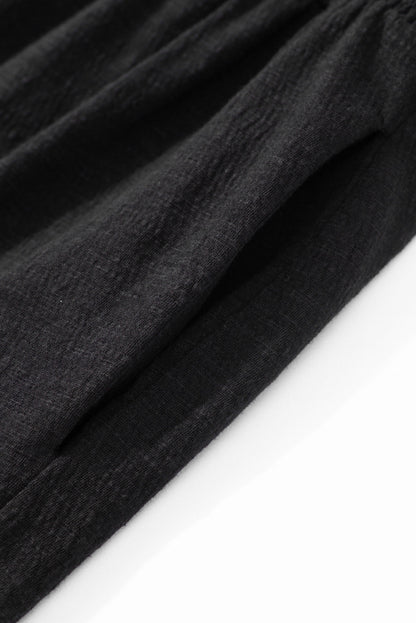 Black Plus Smocked High Waist Sleeveless V Neck Jumpsuit