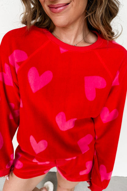 Red Valentines Heart Pattern Soft Fleece 2pcs Short Set