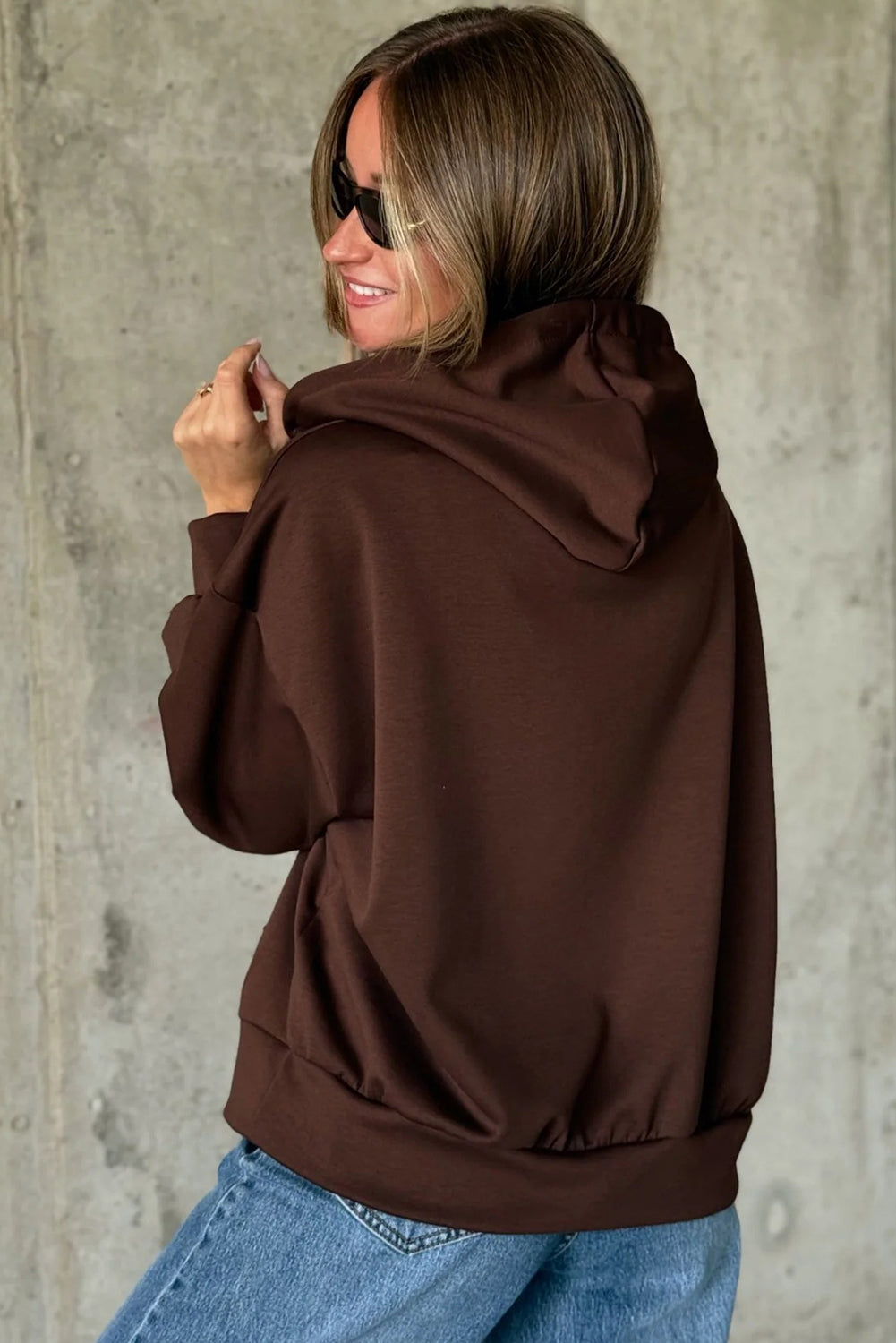 Dark Brown Iconic Lettering Graphic Hooded Sweatshirt