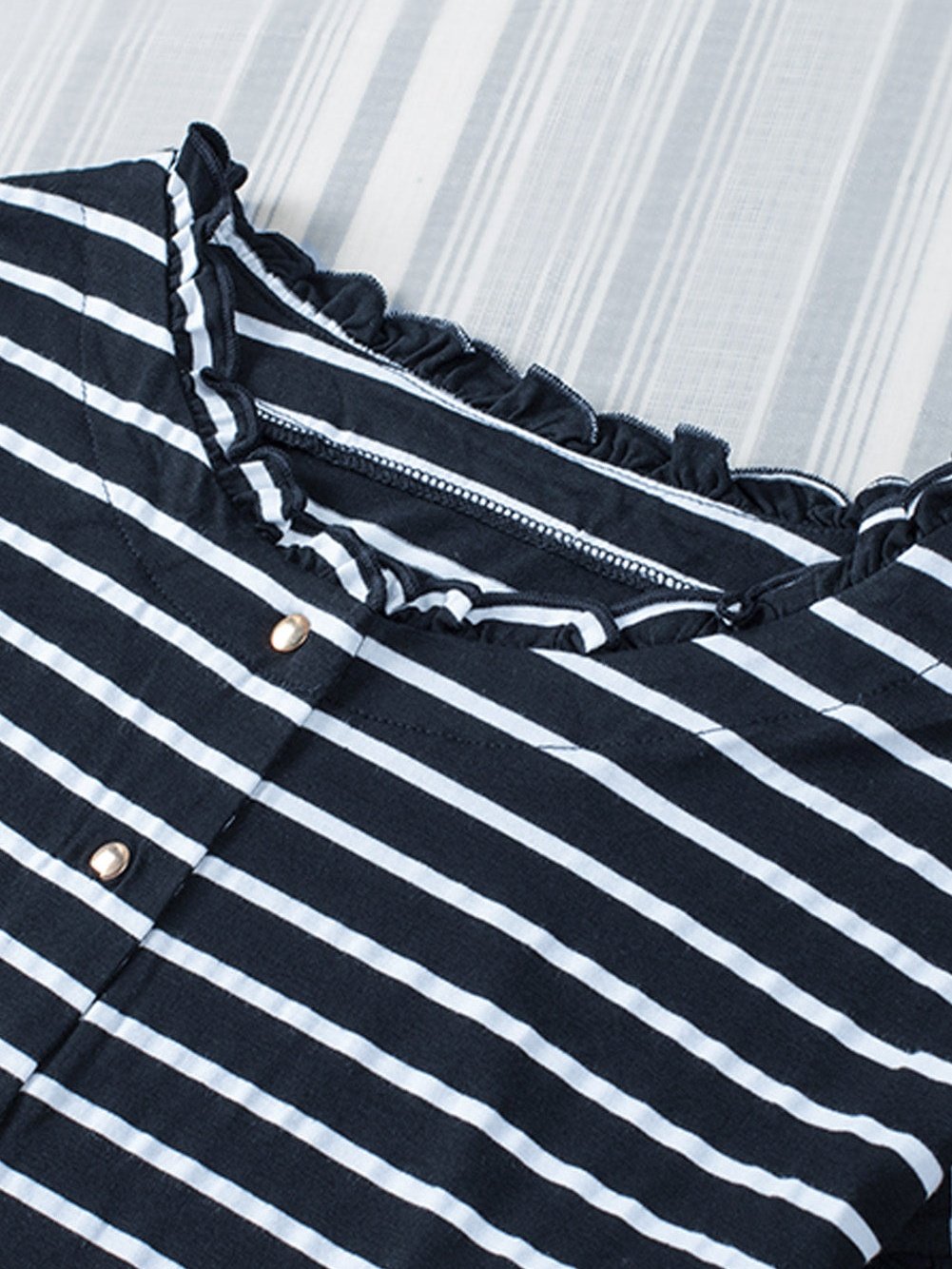 Elegant Black Striped Ruffled Button-Up Blouse