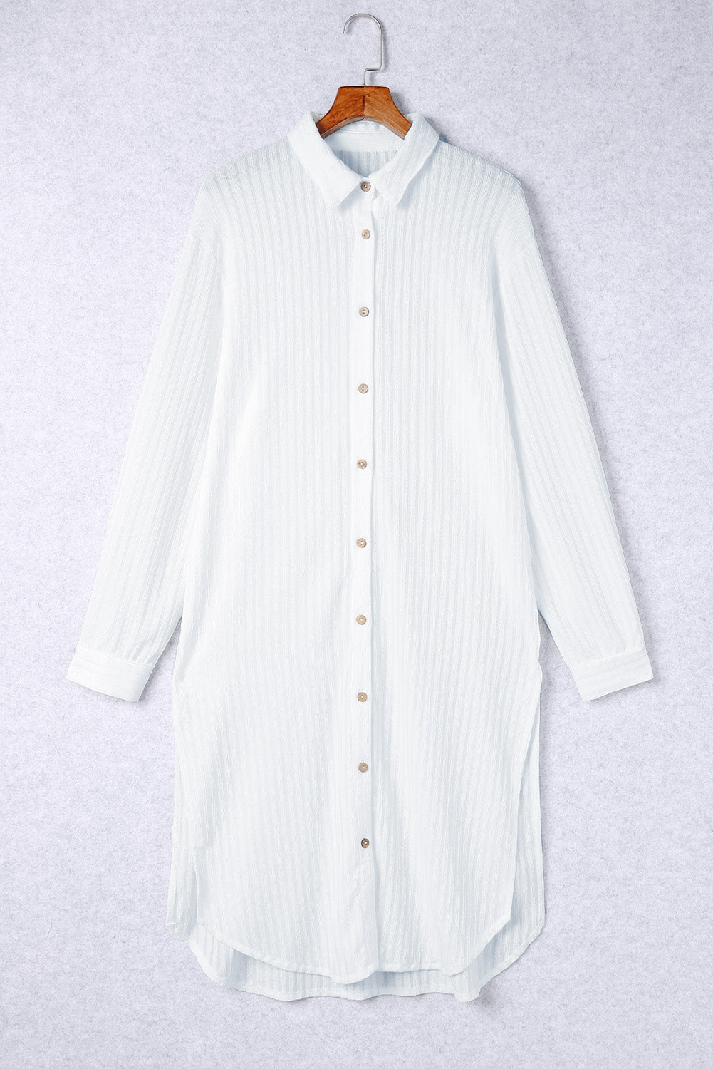 White Striped Crinkle Button Front Shirt Dress Cover-Up