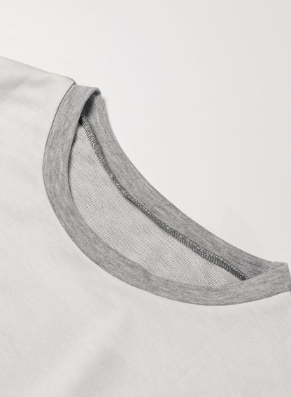 French Beige Colorblock Patchwork Long Sleeve Top with Irregular Hem