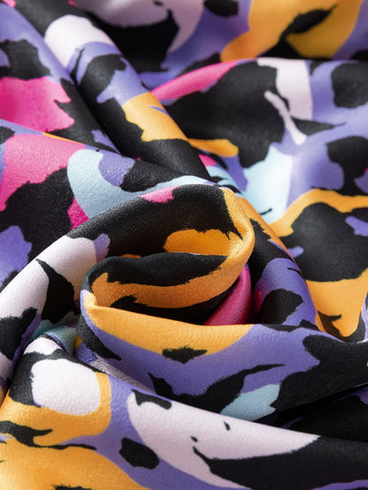 Purple Leopard Print V-Neck Plus Size Mini Dress with Ruffle Detail