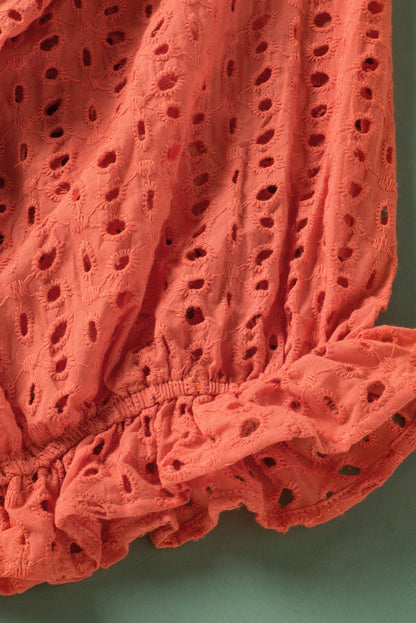 Elegant Eyelet Babydoll Dress with Carrot Contrast Bodice