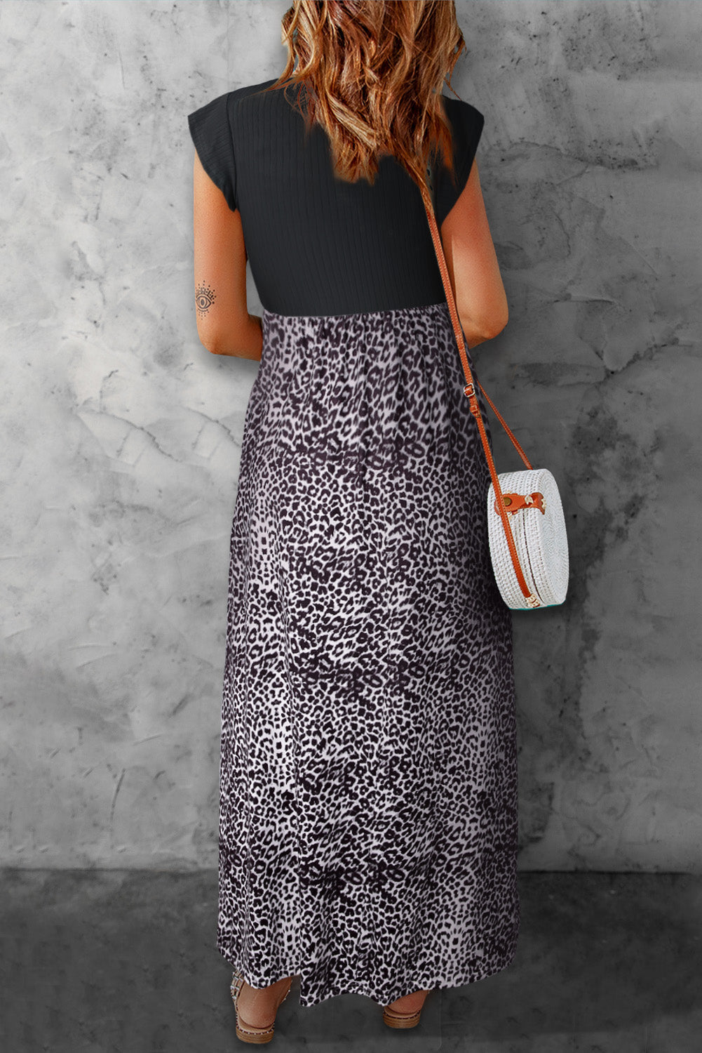 Leopard Print Sling Neck Sleeveless Dress