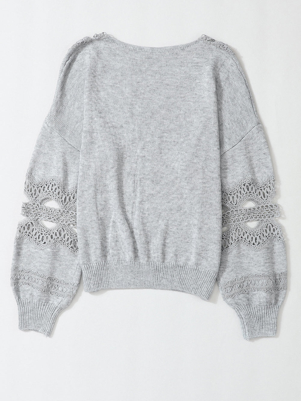 Graceful Gray Knit Lace V-Neck Oversized Sweater