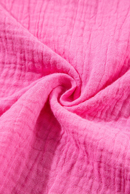 Rose Red Plus Size Color Block Lounge Set with Crinkle Texture