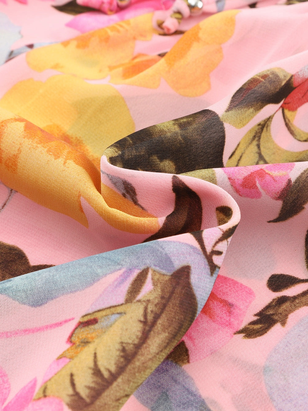 Floral Delight Pink Ruffle Tiered Puff Sleeve Blouse