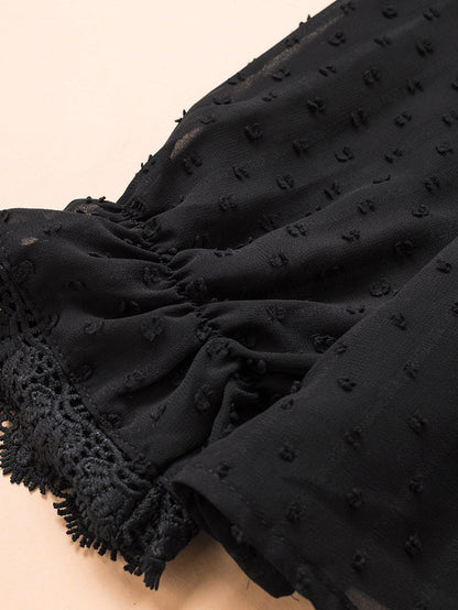 Elegant Swiss Dot Lace Detailed V-Neck Blouse