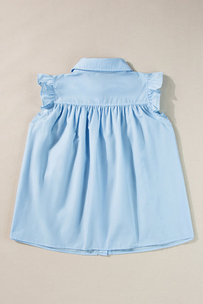 Sky Blue Ric Rac Trim Frilly Sleeveless Shirt