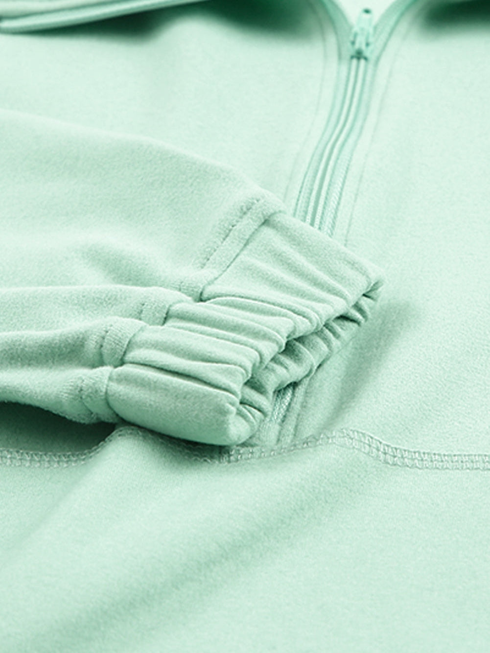 Green Zip Front Pullover Sweatshirt with Pockets