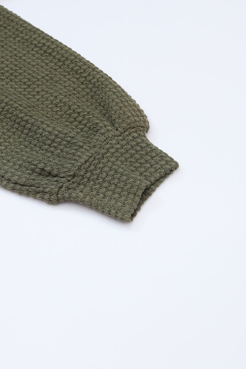 Green Textured Waffle Knit Button Down Blouse