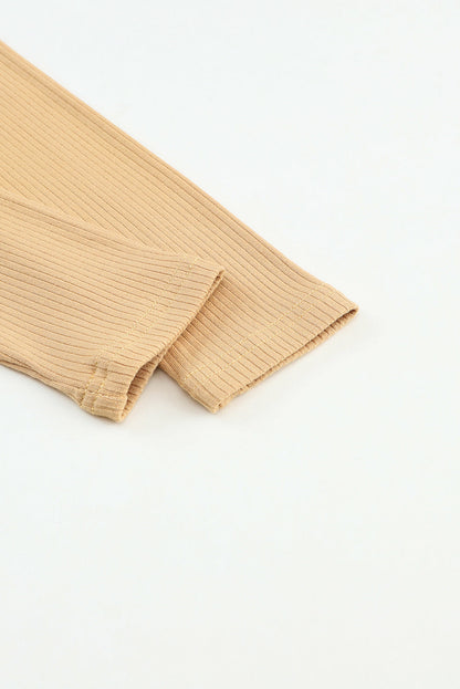 Fitted Crew Neck Top with Long Sleeves and Ribbed Texture