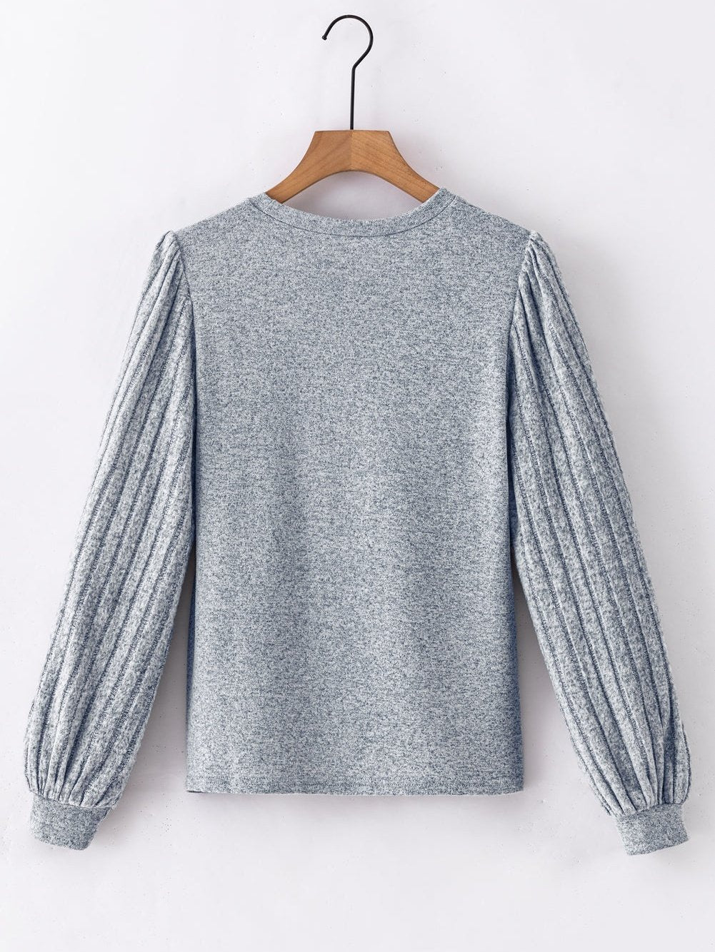 Elegant Gray Bishop Sleeve Knit Top