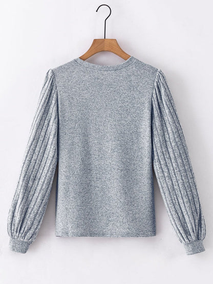 Elegant Gray Bishop Sleeve Knit Top
