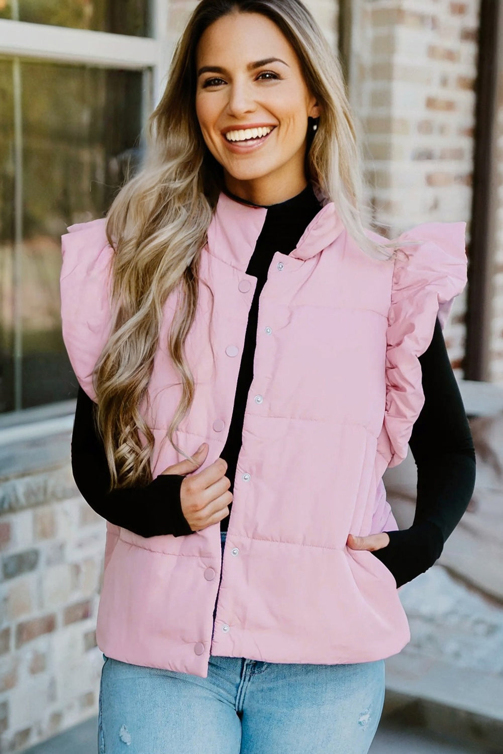 pink puffer vest