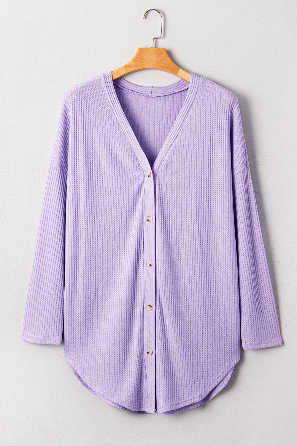 Orchid Petal Plus Size Waffle Knit Button Front Cardigan