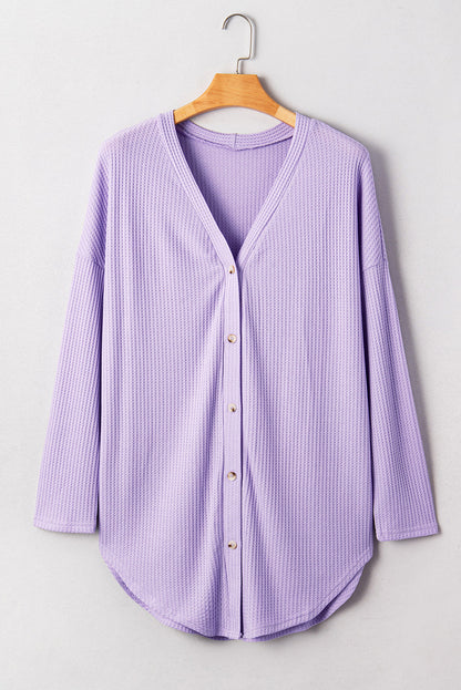 Orchid Petal Plus Size Waffle Knit Button Front Cardigan