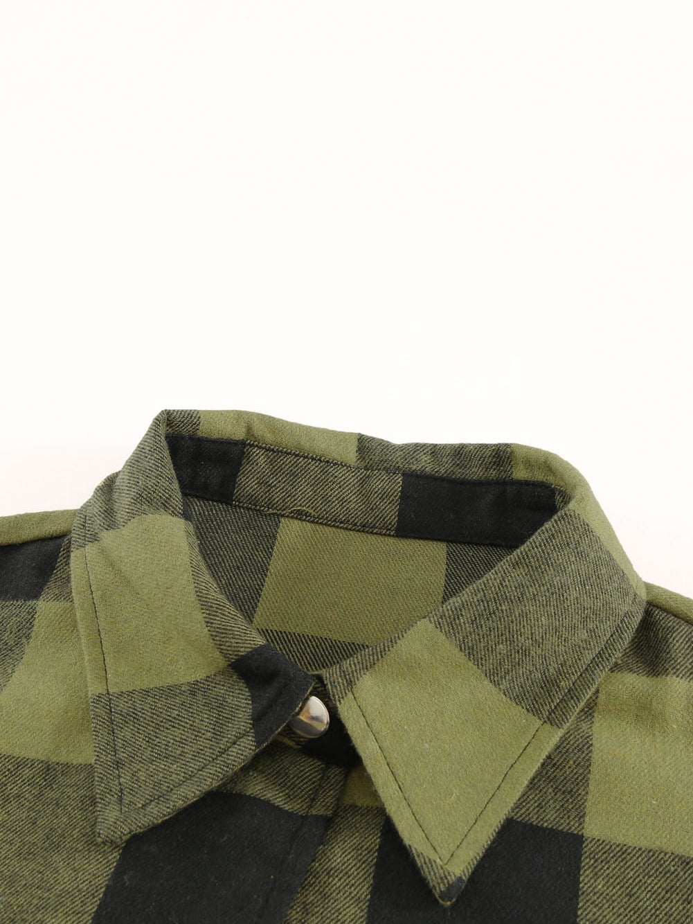 Green Plaid Button-Up Shirt Jacket