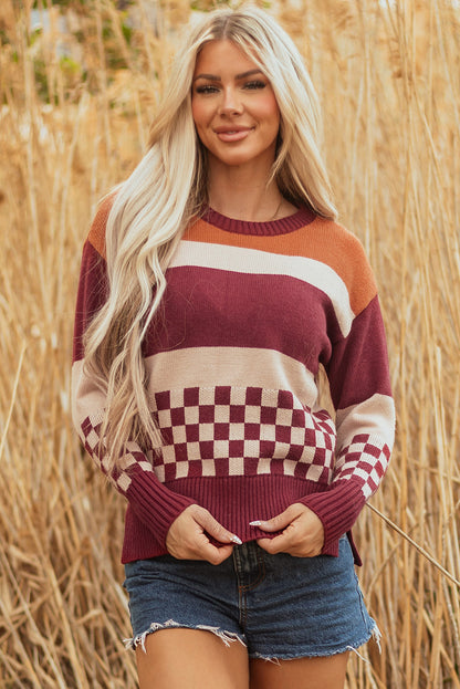 brown checkered sweater