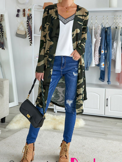 Green Camo Print V-Neck Cardigan