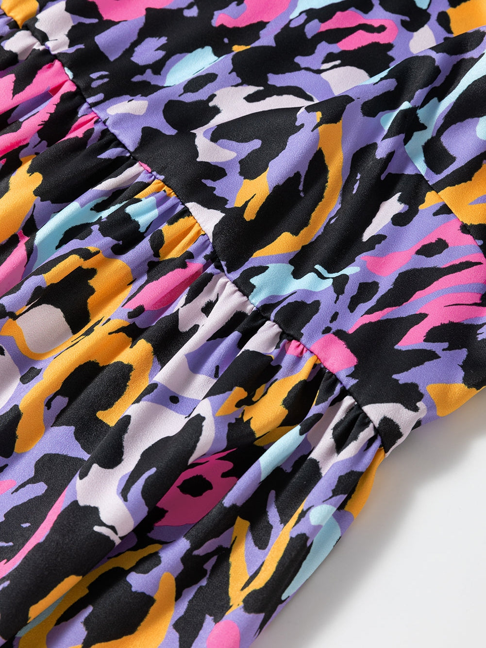 Purple Leopard Print V-Neck Plus Size Mini Dress with Ruffle Detail