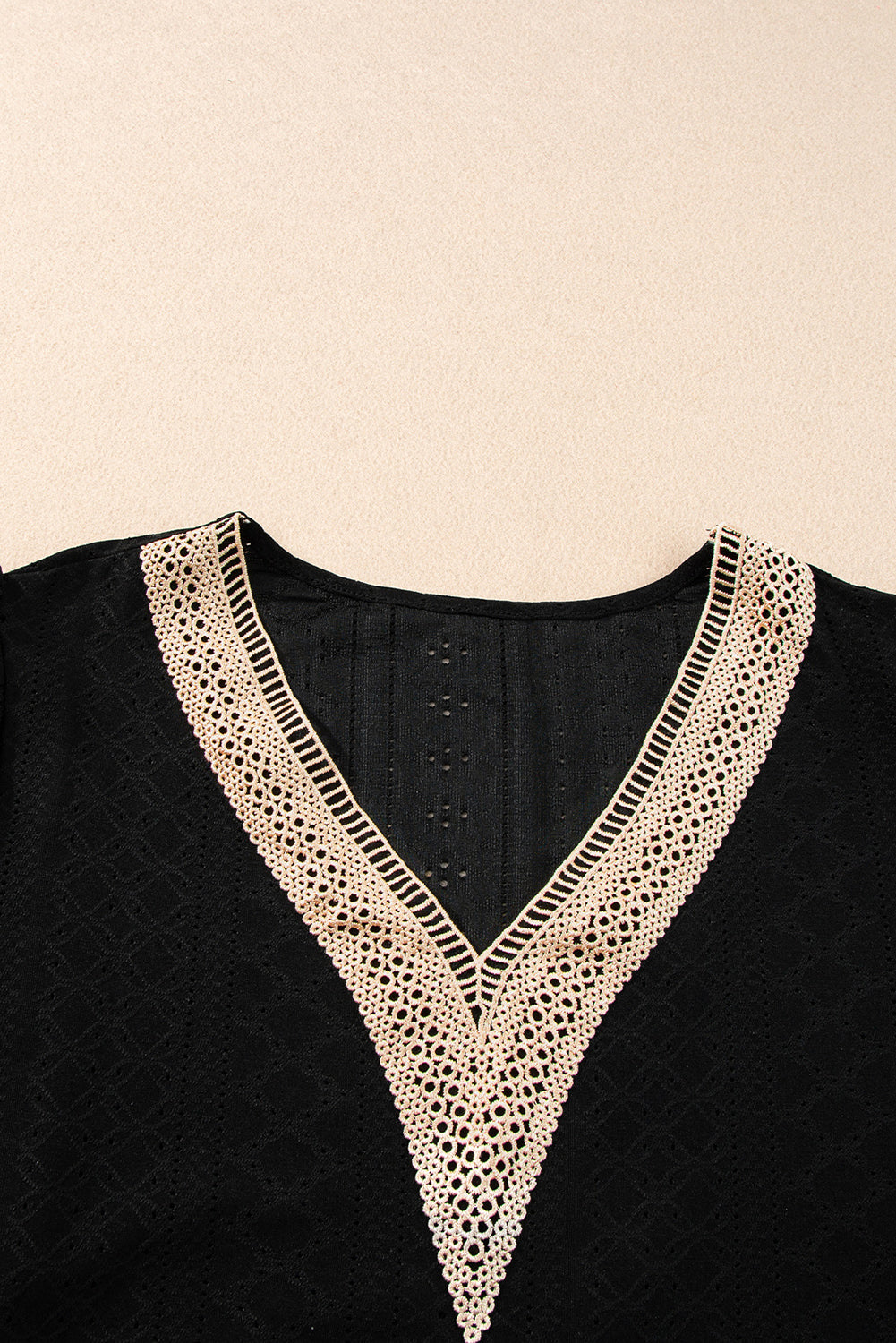 Chic Black Eyelet Embroidered V Neck Lace Top for Plus Size Women