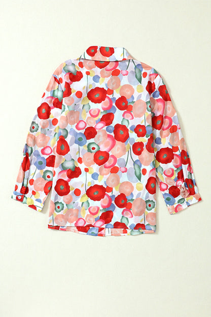 Floral Blossom Print Boho Blouse with Bracelet Sleeves