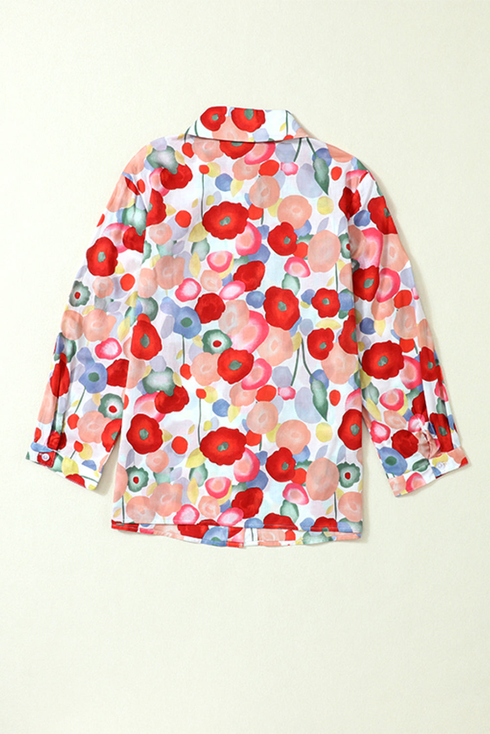 Ink Blossom Lapel Long Sleeve Blouse