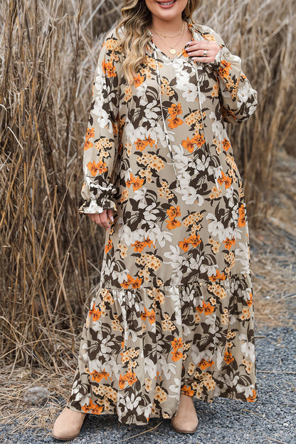 Multicolour Boho Flower Print Maxi Plus Size Dress