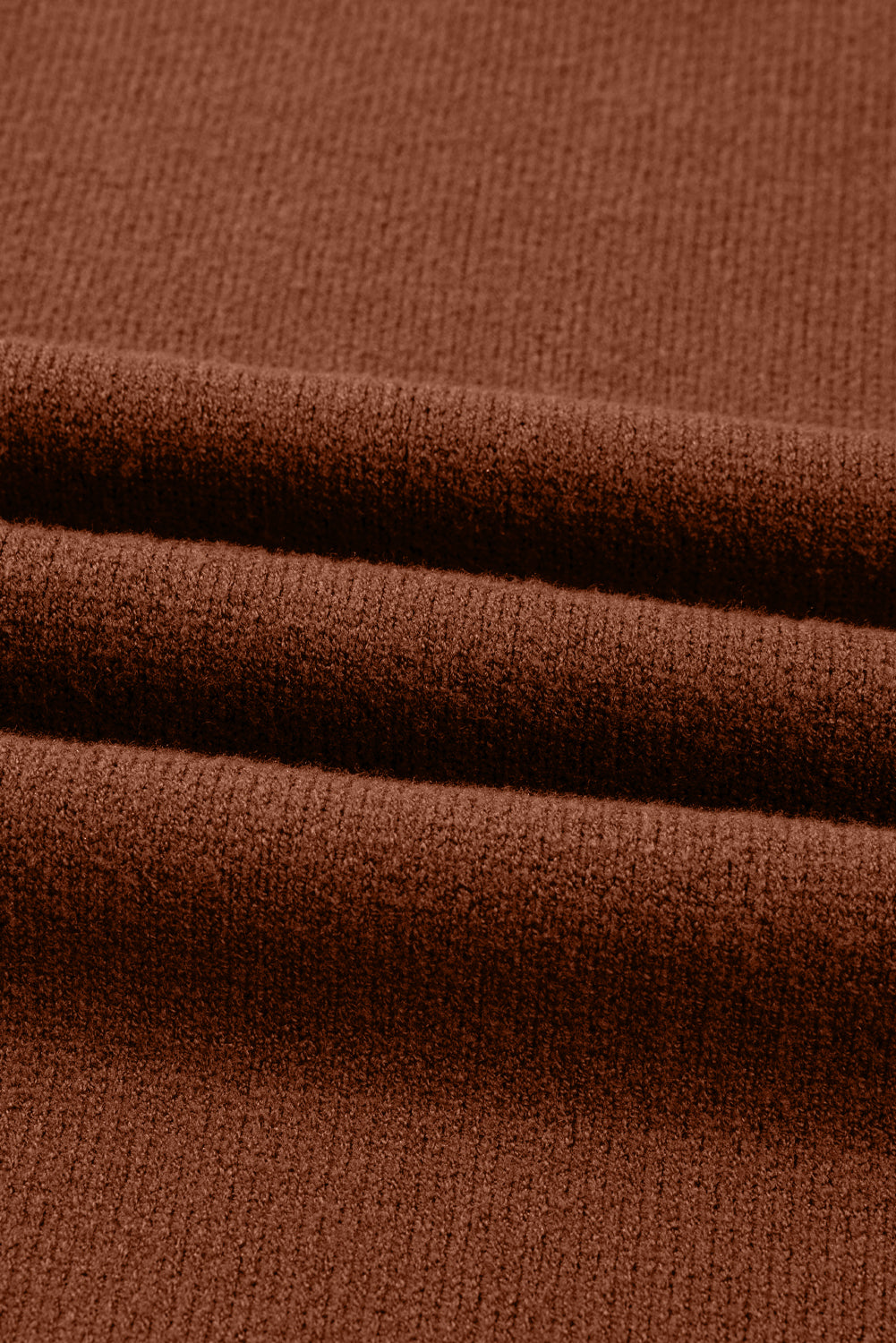 Chestnut Ribbed High Neck Front Pockets Center Seam Shift Sweater Dress