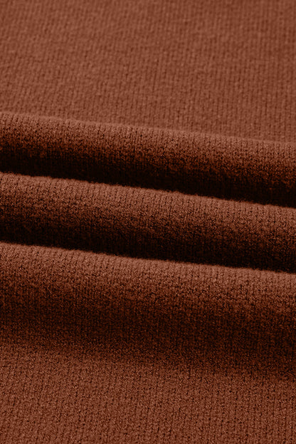 Chestnut Ribbed High Neck Front Pockets Center Seam Shift Sweater Dress