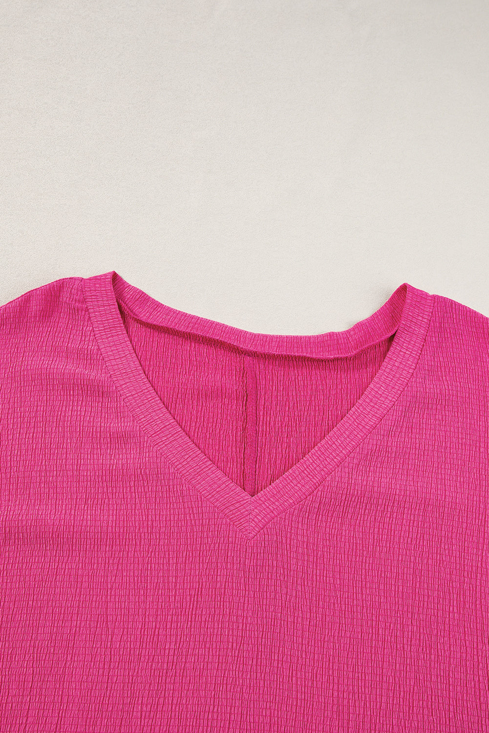Bubble Hem Bright Pink V Neck Plus Size Top