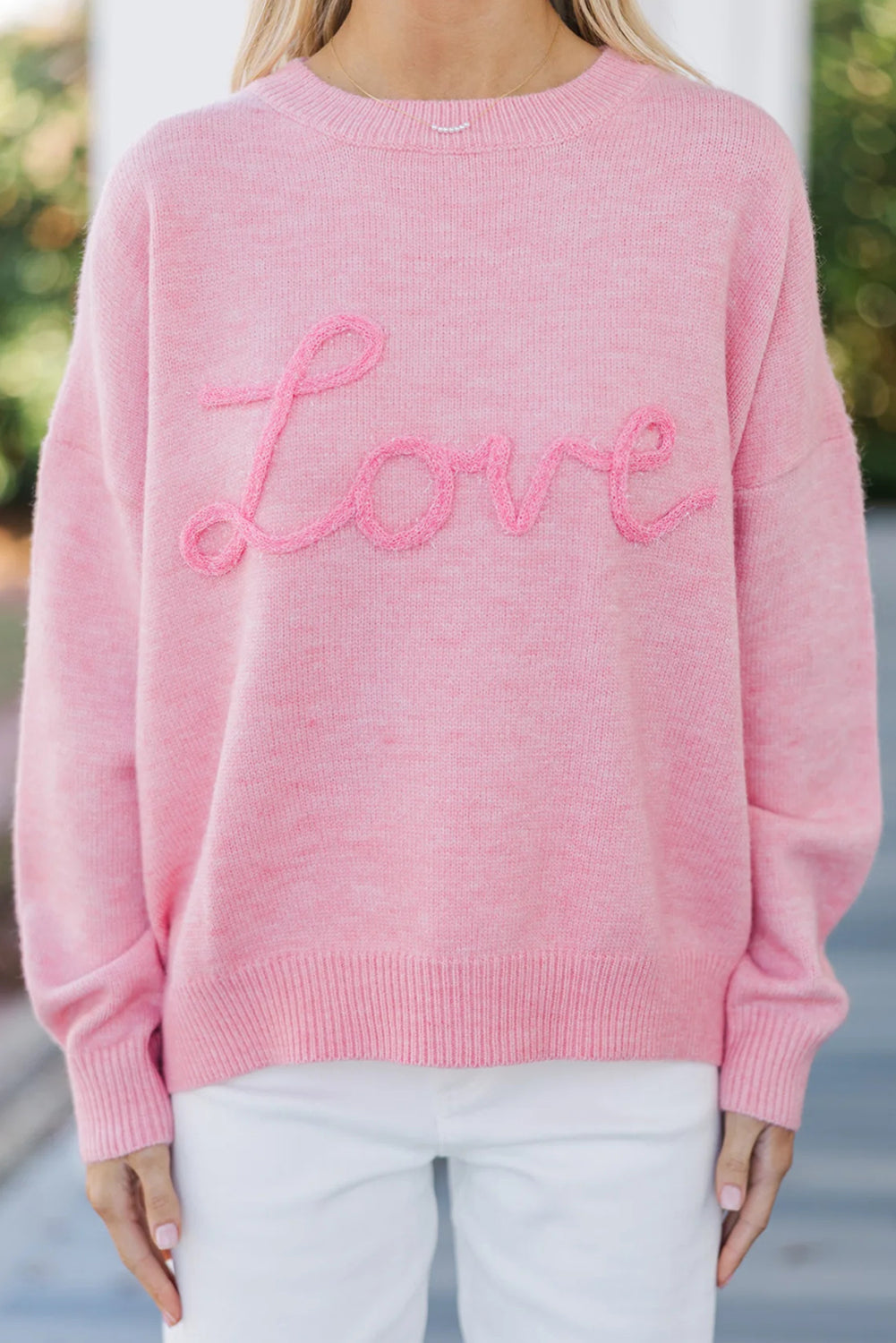 Pink Corded Love Script Graphic Baggy Sweater