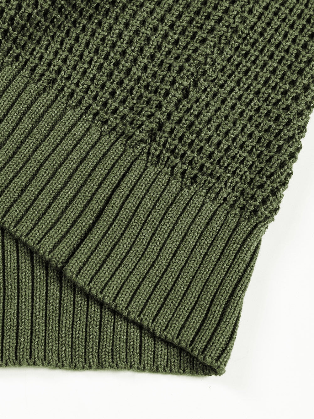 Green Buttoned V Neck Drop Shoulder Sweater with Pointelle Knit