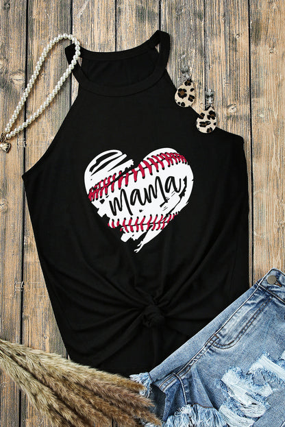 Heart Print Mama Baseball Graphic Tank Top