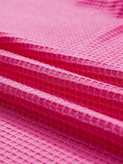 Rose Red Solid Waffle Knit Plus Size Two Piece Set