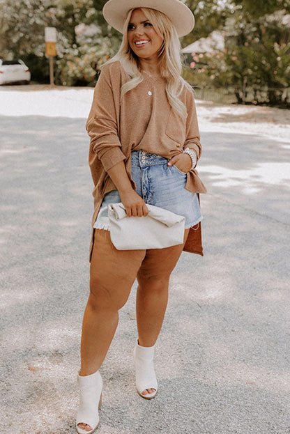 Parchment Plus Size Drop Shoulder Knit Tunic Top